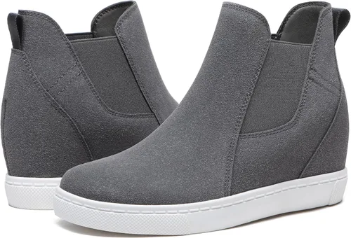 Vista 4 de Athlefit Zapatos deportivos de cuña oculta con plataforma para mujer, botas de tobillo con cuña elástica