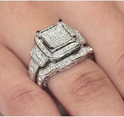 Vista 5 de Anillo de boda de plata de ley 925 de 0,43 quilates de corte redondo de diamante natural, anillo de compromiso de acabado pulido para mujer ajuste