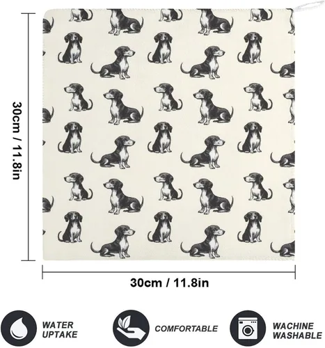 Vista 2 de Decorative Hand Towels for Bathroom - Retro Sausage Dog Print Soft Absorbent Small Bath Hand Towels for Kitchen, Farmhouse, Spa, Hotel, Guest Tea