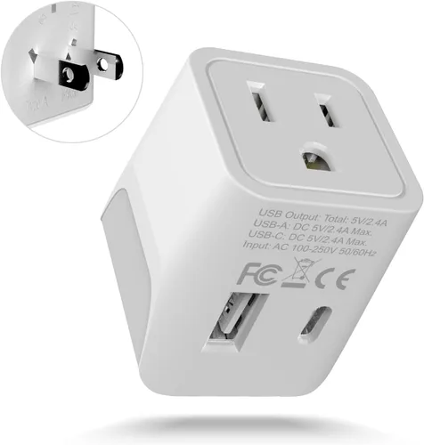 Adaptador de viaje Ceptics, de EE. UU. a Japón, Filipinas, con doble USB, tipo A, ultra compacto Type A - Japan, Philippines