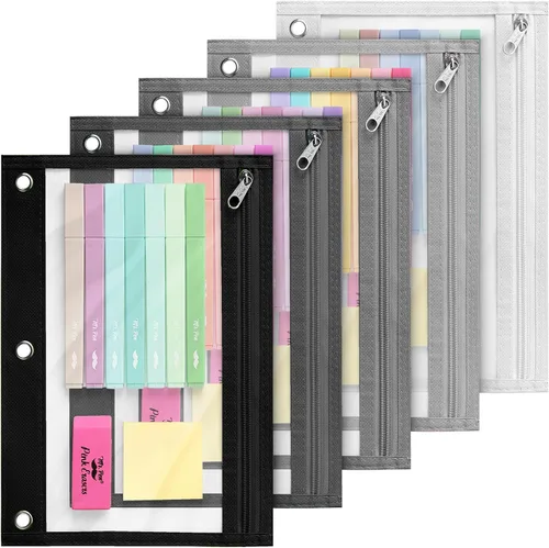 Vista 43 de Mr. Pen Estuche de tela para lápices con 3 agujeros para carpeta, color negro, juego de 2