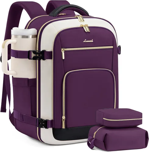 Vista 20 de LOVEVOOK Mochila de viaje para mujer y hombre, Beige, Mochilas de viaje