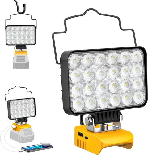 Vista 14 de Ecarke 2 PCS Luz de Trabajo LED Inalámbrica Compatible con DeWALT 20V: 70W 7000LM Linterna con USB y Puerto de Salida de Carga Tipo-C, Luz