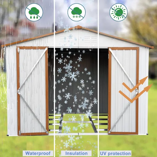 Vista 8 de Rophefx 8' x 6' Outdoor Metal Storage Shed with Floor Frame, Outside Waterproof Tool Shed with 3 Garage Hooks, Steel Garden Shed with Double