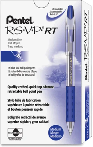 Vista 4 de Pentel R.S.V.P. RT - Bolígrafo retráctil, punta de 0.039 pulgadas, tinta azul, caja de 12 unidades (BK93-C)