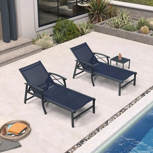 Vista 12 de PURPLE LEAF Oversized Chaise Lounge Chair Outdoor Set of 2 Extra Wide Pool Lounge Chairs 5 Adjustable Position with Armrests and Side Table Aluminum
