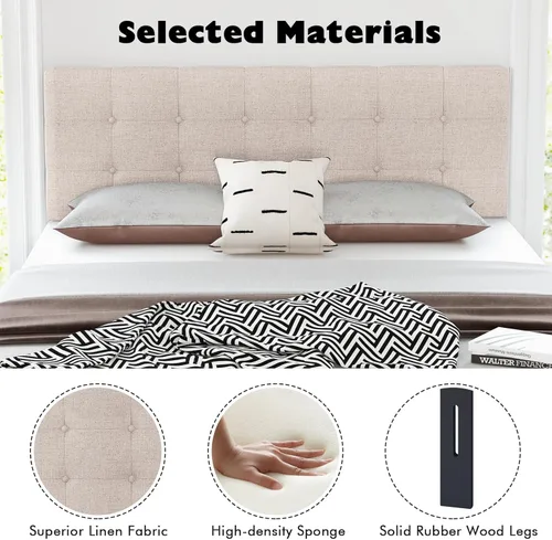 Vista 6 de Giantex Cabecero Tapizado de Lino, Cabecero con Botones Capitoné de Ancho Ajustable Solo con Patas de Madera Maciza, Se Fija al Marco, Cabeceros