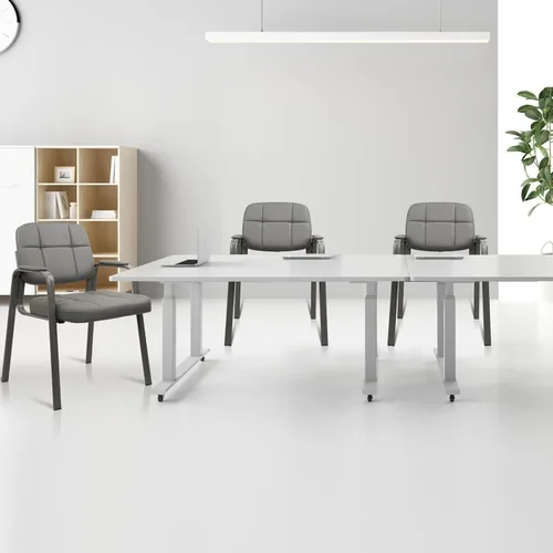 Vista 8 de CLATINA Juego de 6 sillas de cuero para oficina, sala de espera, sillas de recepción, sin ruedas, con reposabrazos y soporte de madera, sillón