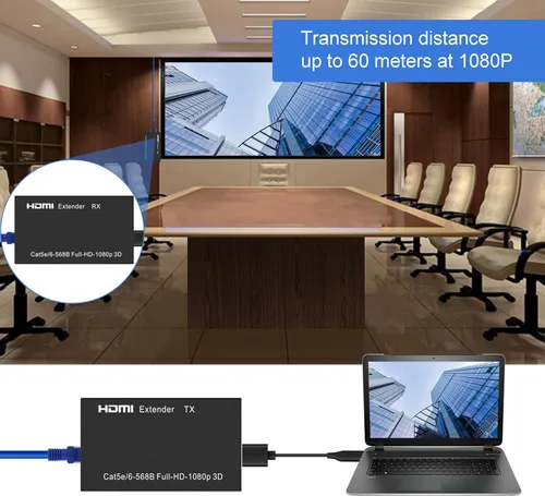 Vista 2 de Extensor HDMI de 196 pies HDMI sobre solo Cat5E/6/7 Repetidor HDMI Balun Transmisor Receptor Soporte 1080p 3D HDMI 1.4a HDCP EDID