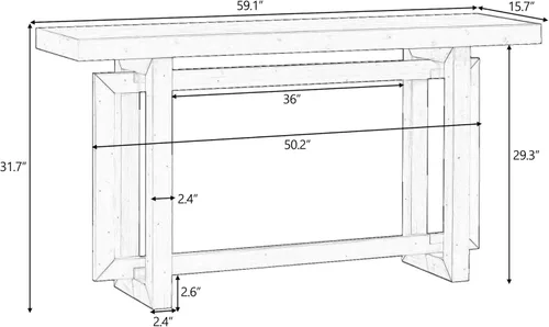 Vista 2 de Mesa consola contemporánea con parte superior de madera de hormigón de inspiración industrial, mesa de entrada extra larga con patas de madera