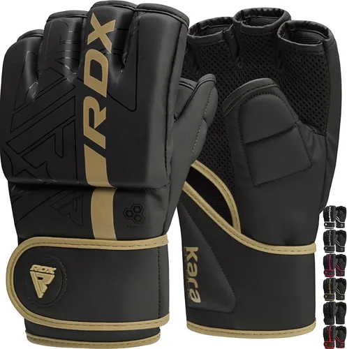 Guantes RDX MMA para Grappling y Sparring, Guantes de Artes Marciales Mixtas Pre-Curvados para Hombres y Mujeres, Cuero Maya Hide para Kara, Dorado