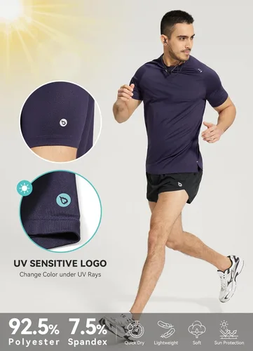 Vista 3 de BALEAF Camisetas de correr para hombre, manga corta, secado rápido, protección solar, UPF 50+, absorben la humedad