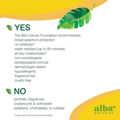 Vista 7 de Alba Botanica Protector solar para rostro y cuerpo, loción de protección solar mineral deportiva, SPF 45 de amplio espectro, resistente al agua