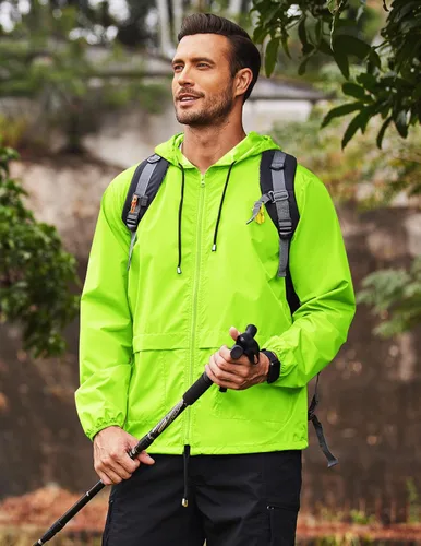 Vista 2 de COOFANDY - Chaqueta impermeable plegable para hombre, diseño con capucha, ligero y clásico, para ciclismo