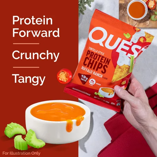 Vista 3 de Quest Nutrition Tortilla Style Protein Chips, Buffalo Ranch, 0.67 oz de proteína, 0.14 oz de carbohidratos netos, aperitivo de proteína sin gluten