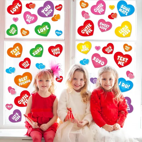 Vista 5 de Calcomanías para ventana del día de San Valentín, dulces de San Valentín, calcomanías de corazón para ventana, diseño de corazón para conversación
