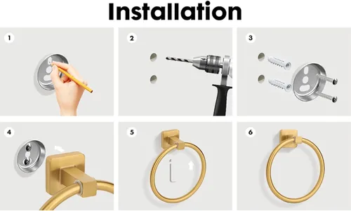 Vista 7 de Juego de 5 piezas de accesorios de baño de oro cepillado, juego de barra de toalla de mano de acero inoxidable de 60 cm dorado, soporte de papel