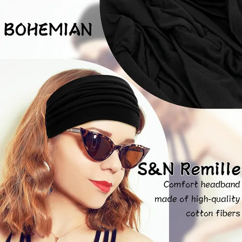 Vista 4 de S&N Remille Diademas anchas para mujer, banda para el cabello grande, diadema elástica antideslizante, accesorios con nudos torcidos, accesorios