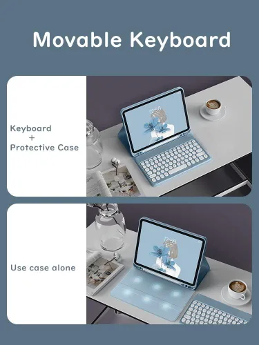 Vista 3 de HENGHUI Ratón de teclado para Galaxy Tab S6 Lite de 10.4 pulgadas 2024/2022/2020 Funda de teclado con mouse, bonita funda de teclado de color BT