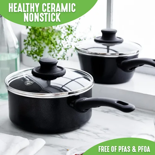Vista 2 de GreenLife Soft Grip - Juego de cacerolas de 1 cuarto y 2 cuartos de galón, cerámica antiadherente saludable, no tóxico, sin PFAS y PFOA, apto
