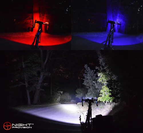 Vista 3 de PS1200 Luz delantera y OPTIKS 210 trasera para bicicleta de policía, luz estroboscópica roja/azul, recargable, resistente al agua, 5 modos