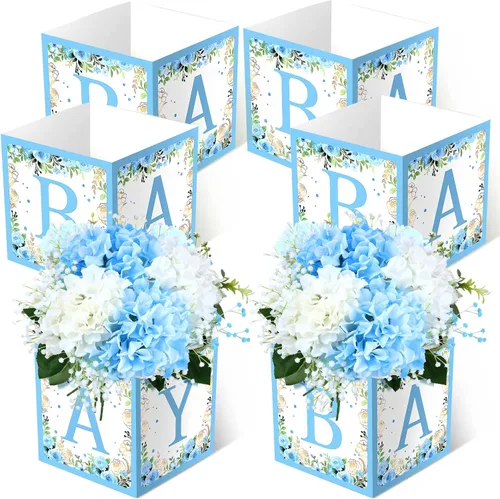 Vista 10 de Bucherry 6 centros de mesa de baby shower con letras, bloques de bebé de 7 pulgadas, cajas de flores para decoración de mesa, suministros de fiesta