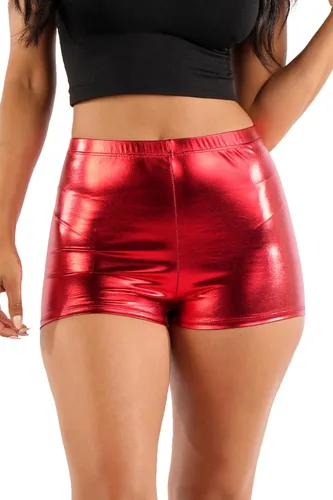 OFENTI Women's Metallic Booty Shorts - Shiny Sexy Hotpants for Rave Dance Party - Clubwear