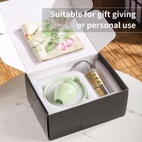 Vista 8 de Juego de matcha, 8 piezas de cerámica Matcha Bowl & Whisk Kit con patrón de setas, Chawan japonés tradicional, Persecución de bambú, cuchara y Verde