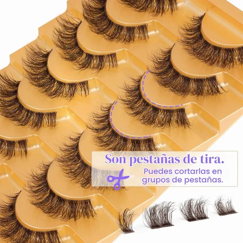 Vista 5 de Mavphnee Pestañas postizas marrones, ojo de gato, aspecto natural, extensión de pestañas rizadas D, banda transparente, pestañas marrones, pestañas
