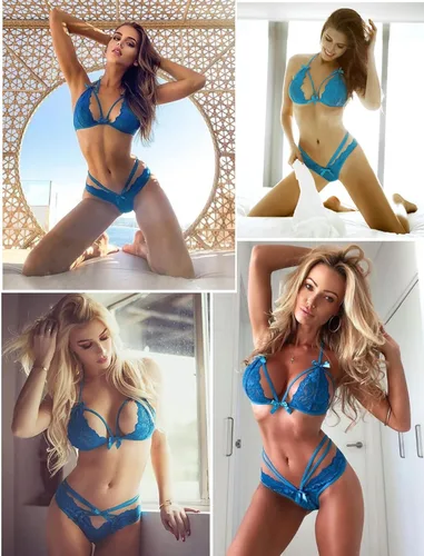 Vista 4 de Conjunto de lencería de encaje sexy, lencería tipo baby doll de 2 piezas, brasier y braga, de Avidlove