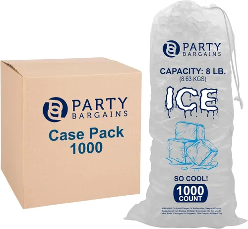 Vista 16 de Party Bargains Bolsas de hielo de plástico con cordón de 8 lb - 50 unidades, tamaño: 19 x 11 pulgadas. Con un cierre de cordón. Almacenamiento
