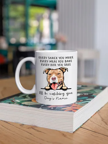 Vista 4 de Personalized Red Nose American Pit Bull Coffee Mug, Every Snack You Make I'll Be Watching You, Customized Dog Mugs for Mom Dad, Gifts for Dog Lover
