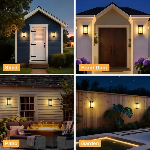 Vista 6 de btfarm Luces solares para valla al aire libre, sensor de movimiento, luces para exteriores, impermeables, retro de vidrio de metal, iluminación LED