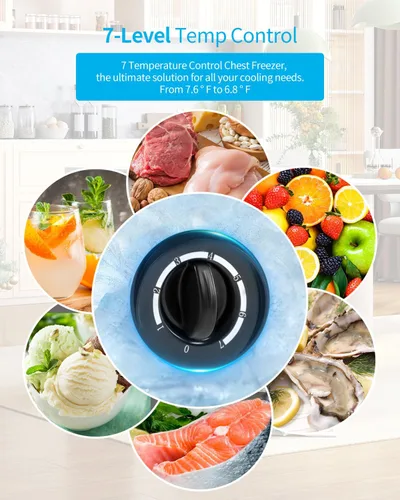 Vista 5 de TABU Congelador profundo de pecho de 10 pies cúbicos, congelador grande independiente con 7 niveles de temperatura ajustable y cesta de Negro