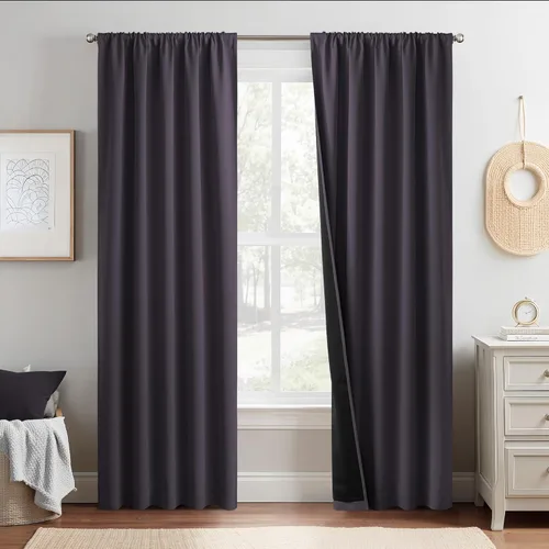 Vista 126 de NICETOWN Biscotti Beige 100% Cortinas opacas de 45" de largo para cocina, bolsillo con varilla para sótano completamente opaco, cortinas térmicas