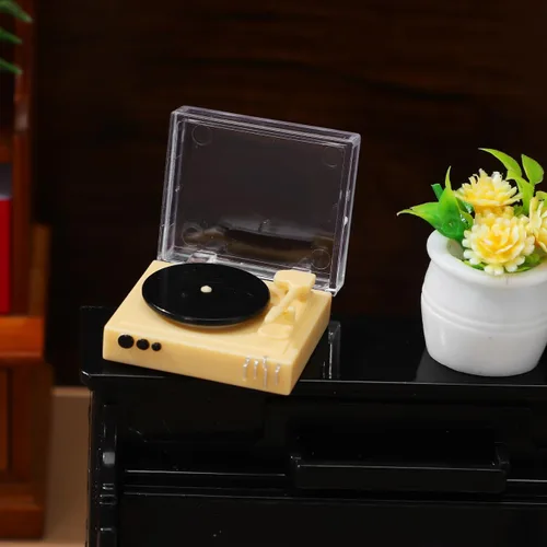 Vista 8 de Tocadiscos en miniatura Escala 1:12 Casa de muñecas Fonógrafo vintage Gramófono Tocadiscos Casa de muñecas Muebles Accesorios Escena Artesanía