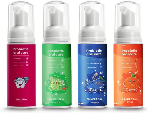 Vista 11 de Pasta de dientes de espuma sin flúor para niños, pasta de dientes natural limpia y blanqueadora con sabor a menta de arándano, viaje orgánico