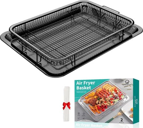 Vista 12 de Cesta de Freidora de Aire, OPENICE 2 Juego de Bandeja de Freidora de Aire y Bandeja de Ensalada para Horno, Cesta de Freidora de Aire para Horno