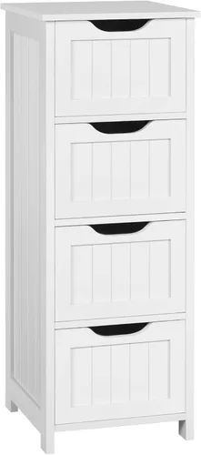 Vista 12 de Yaheetech Armario de suelo de baño, organizador de almacenamiento lateral de madera, 4 cajones, gabinete independiente para baño/pasillo/sala