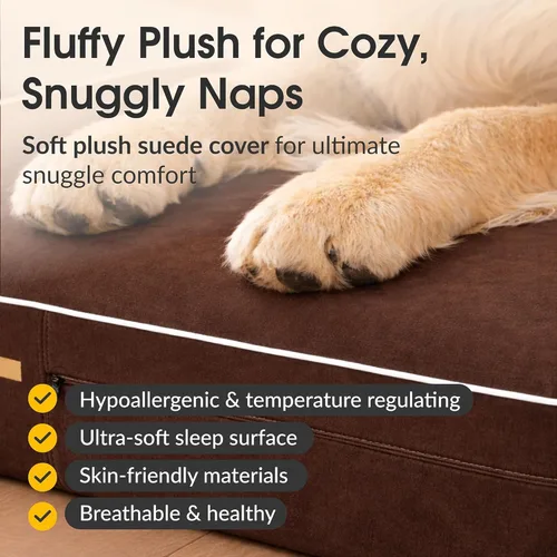 Vista 8 de Kopeks – Cama ortopédica de perro con espuma de memoria, con almohada y forro impermeable , L, Marrón Chocolate