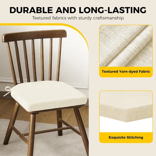 Vista 6 de downluxe Cojines para sillas de interior para sillas de comedor, almohadillas de espuma texturizada suaves y cómodas para sillas de cocina con lazos