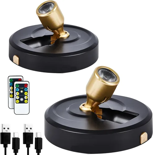 Vista 16 de Paquete de 2 Focos LED Inalámbricos a Batería para Cuadros, Luces de Disco con 2 Controles Remotos, Foco Adhesivo Regulable con Temporizador