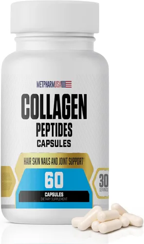Cápsulas de péptidos de colágeno, 1000 mg, piel y cabello, uñas y soporte articular, 30 porciones