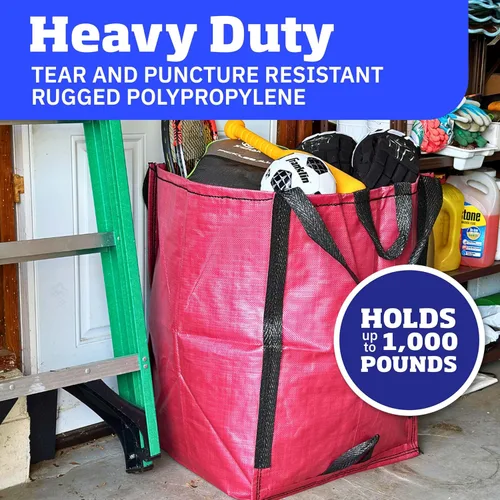 Vista 2 de DURASACK Bolsas resistentes para el hogar y el patio, 48 galones, reutilizables, autoportadas, para césped y hojas, bote de basura con asas Rojo