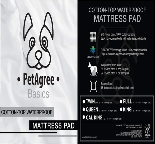 Vista 5 de Blue Ridge Home Fashions Protector de colchón impermeable sin alérgenos tamaño King – Pet Agree Basics 240 hilos, 100% algodón, funda de colchón