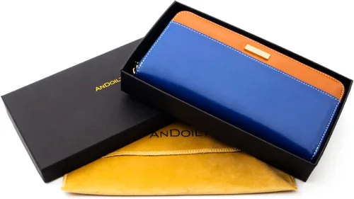 Vista 6 de ANDOILT Cartera de piel auténtica con bloqueo RFID para mujer, con cierre de cremallera, soporte para teléfono celular, bolso de viaje