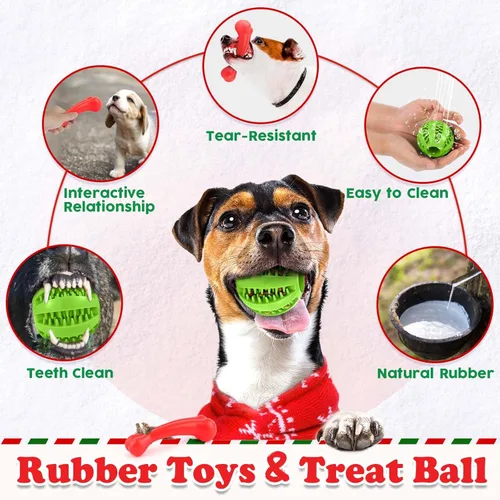 Vista 3 de LOYEE Juguetes Navideños para Perros Paquete de 8 - Santa Chirriante de Felpa para Masticar para Cachorros, Cuerda Interactiva Duradera