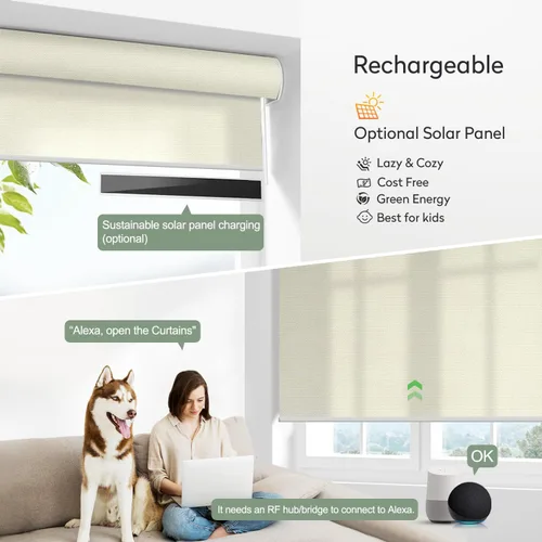 Vista 4 de ZSHINE Persianas motorizadas de gran tamaño con ancho personalizado (21-114 pulgadas), con control remoto, inalámbricas y recargables, persianas