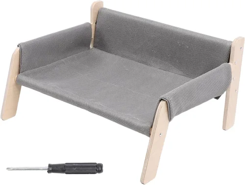 Vista 6 de Cat Hammock, High Strength Pine Wood Minimalist Design Elevated Multifunctional Cat Furniture, Elevated Bed with for Cats Kittens and Puppies (Grey)