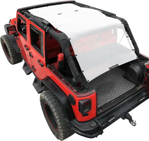 Vista 95 de Shadeidea - Parasol para vehículo Jeep Wrangler JK (2007-2018) de 2 puertas, delantero y trasero, pantalla de malla color negro, cubierta